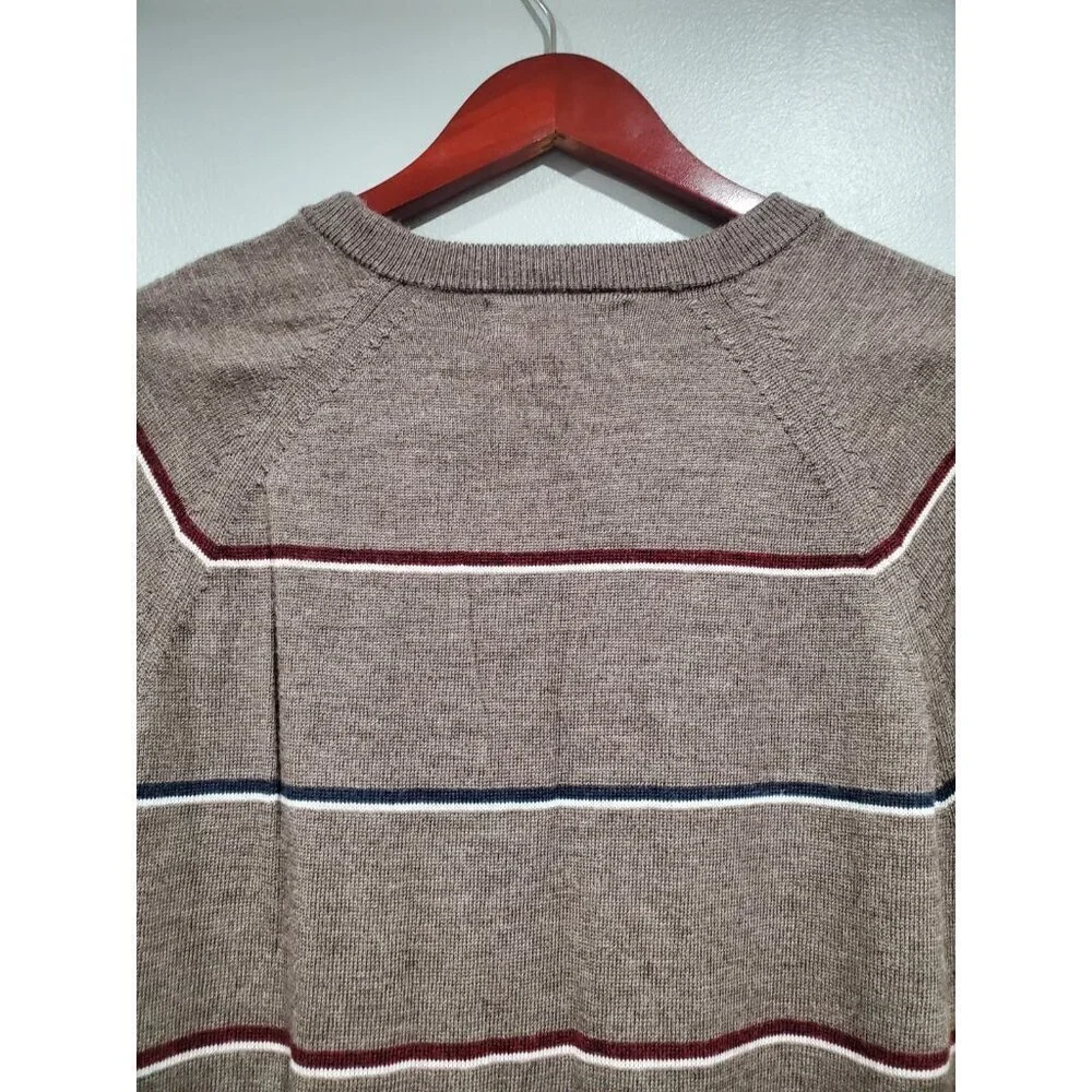 Banana Republic Mens Brown 100% Merino Wool Sweater Crew Neck Striped Sz L
